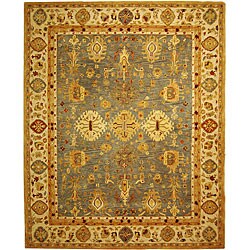 Handmade Heirloom Blue/ Ivory Wool Rug (5' x 8')