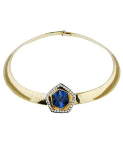 14k and 18k Gold Blue Topaz Necklace and Slide Set