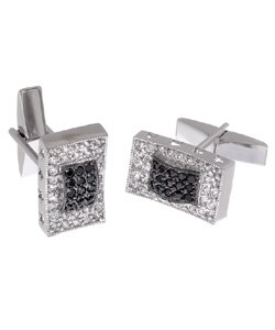 Icz Stonez Sterling Silver Black and Clear CZ Star Cuff Links