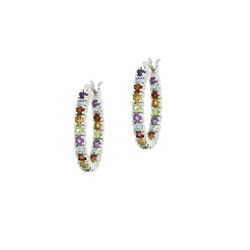 Glitzy Rocks Sterling Silver Inside-out Multi-gemstone Hoops