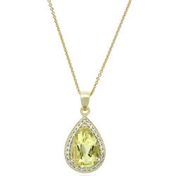 Glitzy Rocks 18k Gold over Silver Lime Quartz Teardrop Necklace