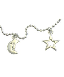 Moon & Star Sterling Silver Anklet   (Set of 2)
