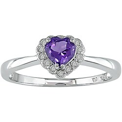 10k Gold Heart-shaped Amethyst and Diamond Ring