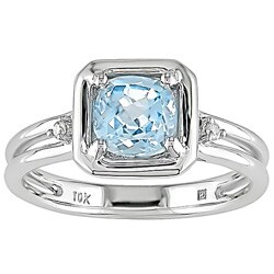 10k White Gold Sky Blue Topaz and Diamond Ring