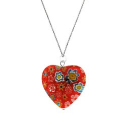 Stonique Creations Sterling Silver Orange Venetian Glass Heart Necklace