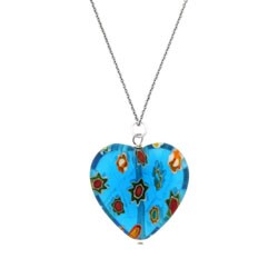 Stonique Creations Sterling Silver Light Blue Venetian Glass Heart Necklace