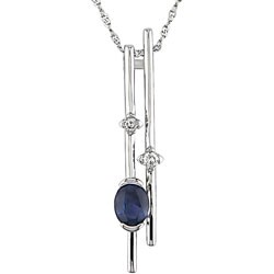 14k Gold Oval Blue Sapphire and Diamond Necklace