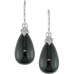 10k White Gold Black Onyx and Diamond Earrings