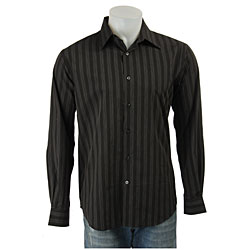 Perry Ellis Men's Long-sleeve Black Striped Shirt