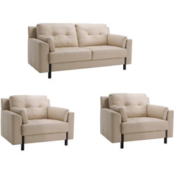 Tiffany Cream Leather Sofa and Two Chairs