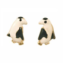 14k Yellow Gold Black and White Penguin Earrings
