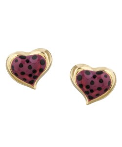 14k Gold Heart Purple and Black Dotted Earrings