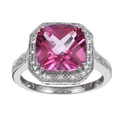 10k Gold Pink Topaz and 1/10ct TDW Diamond Ring (I-J, I2-I3)