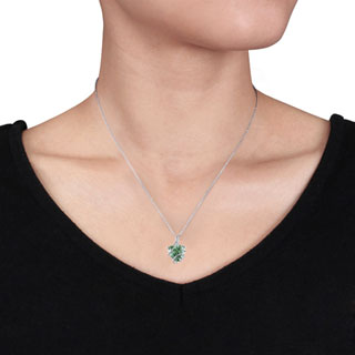 14k Gold Green Amethyst and Diamond Necklace