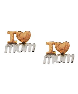 14k Tri-tone Gold 'I Heart Mom' Earrings