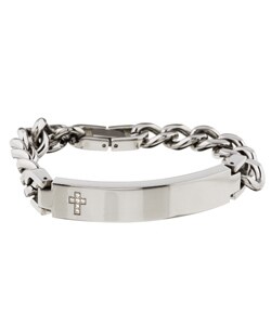 Stainless Steel ID Bracelet with Diamond Cross