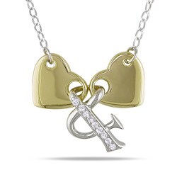 14k Two-tone Gold 1/10ct TDW Double Heart Necklace