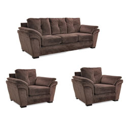 Velvet Chocolate Fabric Sofa with Two Chairs