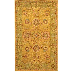 Handmade Antique Isfan Dark Gold/ Light Green Wool Rug (3' x 5')