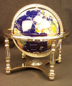 Gemstone Globe with Four-legged Brass Stand (9 in.)