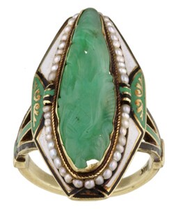 14k Yellow Gold and Carved Jade Antique Ring