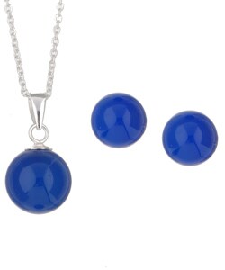 Sterling Silver Blue Agate Necklace/ Earrings Set