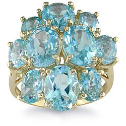 10k Yellow Gold 10-stone Cluster Blue Topaz Ring