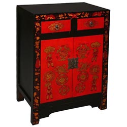 Red and Gold Asian Storage Cabinet/ End Table