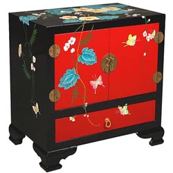 Red and Black 'Summer Fantasy' Cabinet/ End Table