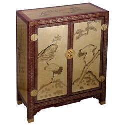 Red/ Gold Lacquer Chinese Storage Cabinet