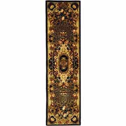 Handmade Classic Empire Black/ Gold Wool Runner (2'3 x 8')