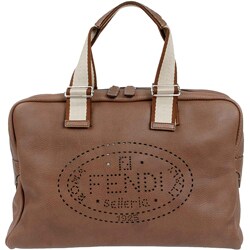 Fendi Large Brown Soft Pebbled Leather Boston Bag