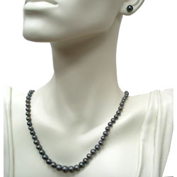 DaVonna Black Freshwater Pearl Necklace and Earrings Set