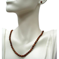 DaVonna Brown Freshwater Pearl Necklace and Earrings Set