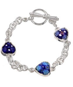 Sterling Silver Denim Murrano Heart Bracelet