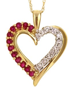 10k Gold Ruby and 1/6ct TDW Diamond Heart Necklace