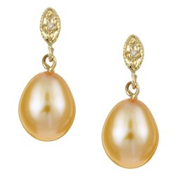 14k Gold Golden FW Pearl and Diamond Earrings (7-7.5 mm)