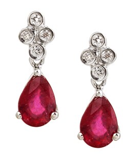 14k Gold Ruby and 1/10ct TDW Diamond Earrings