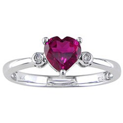 10k White Gold Created Ruby and Diamond Heart Ring