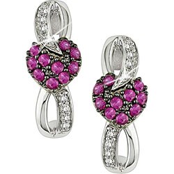 10k Gold Ruby and 1/10ct TDW Diamond Heart Earrings