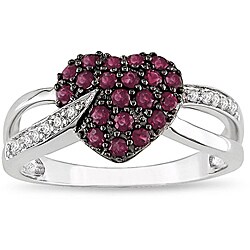 10k White Gold Ruby and Diamond Heart Ring
