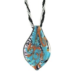 Genuine Murano Black/ Silver/ Turquoise Leaf Necklace