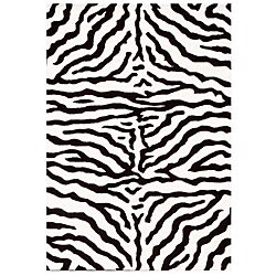 Alexa Zebra Animal Pattern Black/ White Wool Rug (5' x 8')
