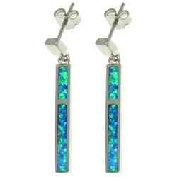 Sterling Silver Created Opal Stick Dangle Earrings