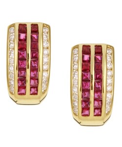 18k Gold Ruby and 1 1/5ct TDW Diamond Earrings (HI, I)
