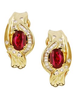18k Gold Oval Ruby and 2/5ct TDW Diamond Earrings (H, SI1)