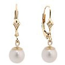 DaVonna 14k Gold Cultured White Akoya Pearl Leverback Earrings (7-7.5 mm) (Set of 3)