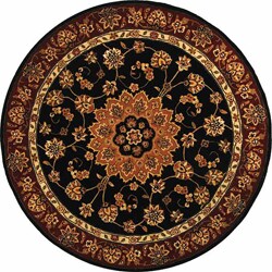 Handmade Tabriz Black/ Burgundy Wool and Silk Rug (4' Round)