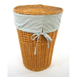 Honey Round Rattan Hamper with Sage Gingham Liner