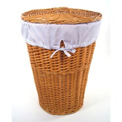 Honey Round Rattan Hamper with Lilac Gingham Liner